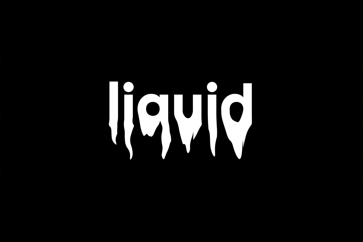 the word liquid shown in a dripping font on a black background