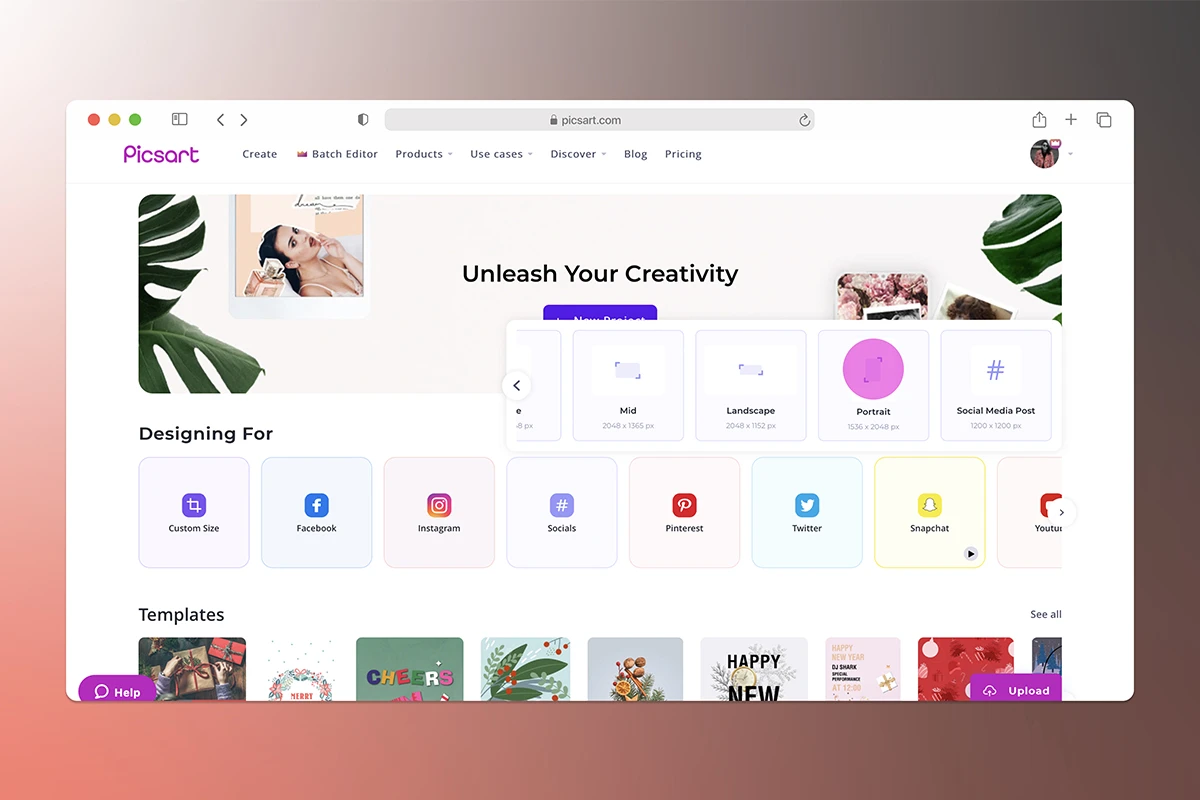 how to open a preset canvas size in picsart web