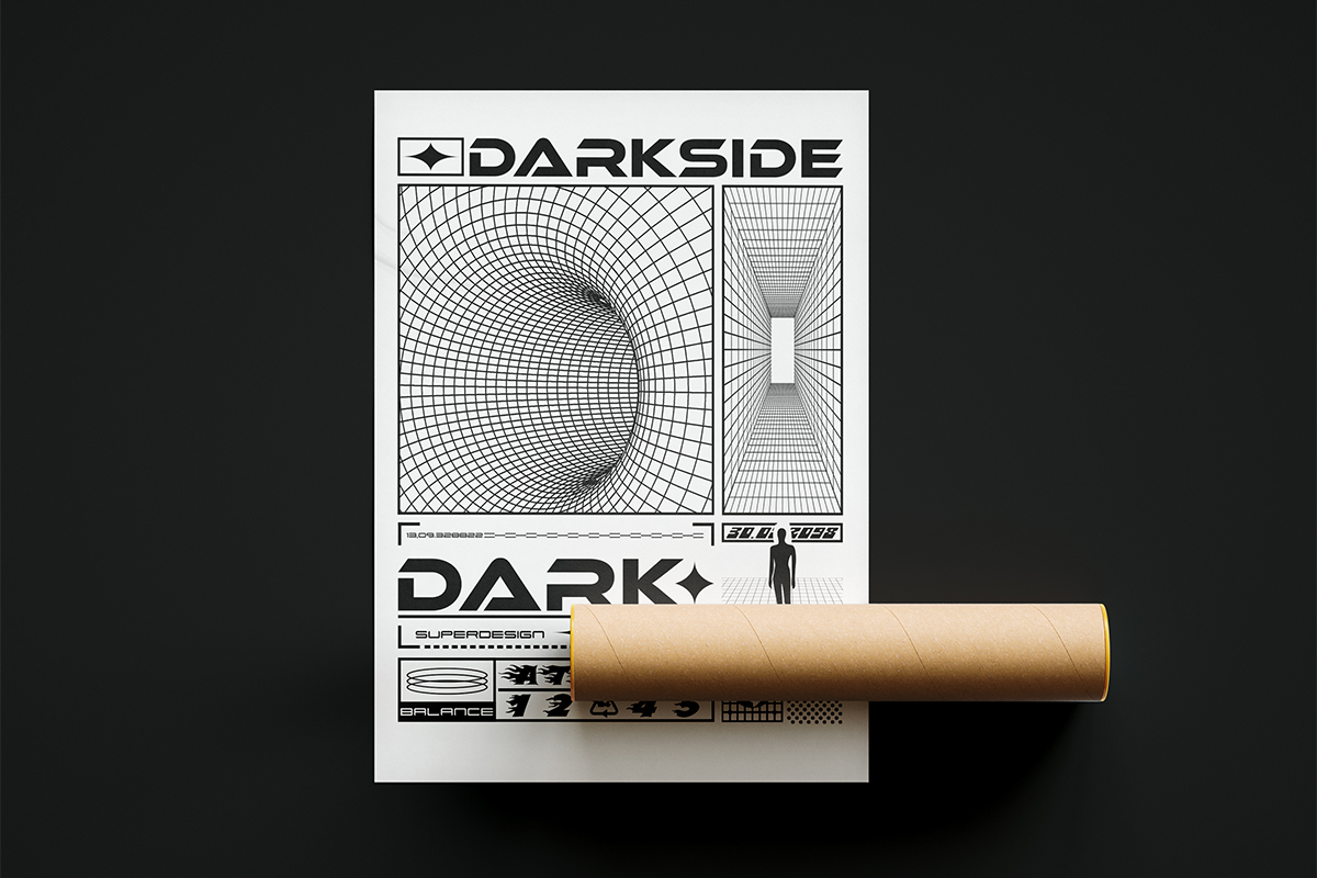 black and white poster with cool typography