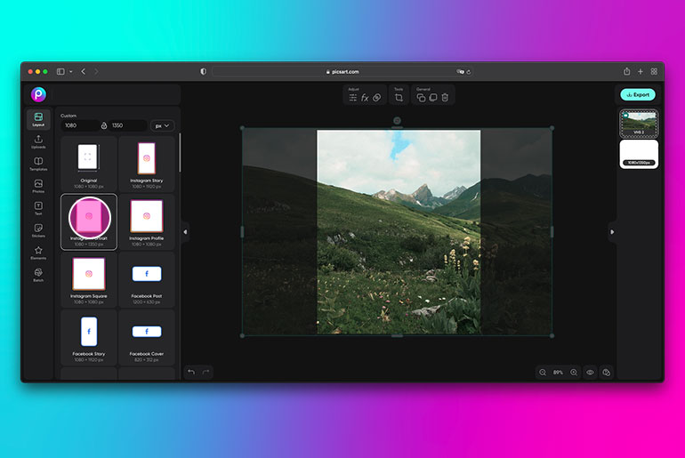 how to resize an image for a social media post in picsart