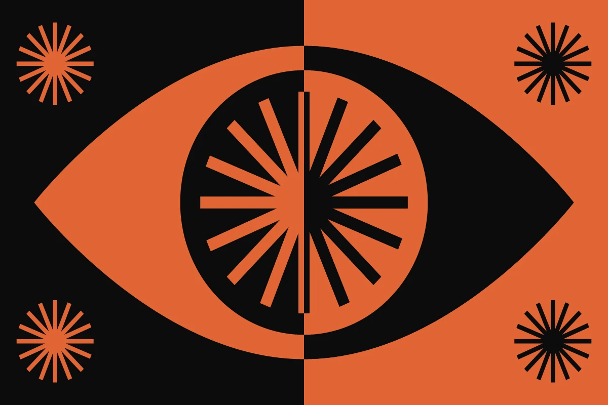 eye design in organge and black negative space