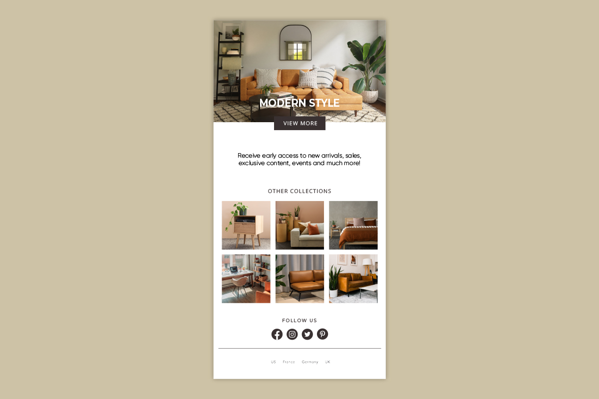 grid layout example for a email for a furniture store