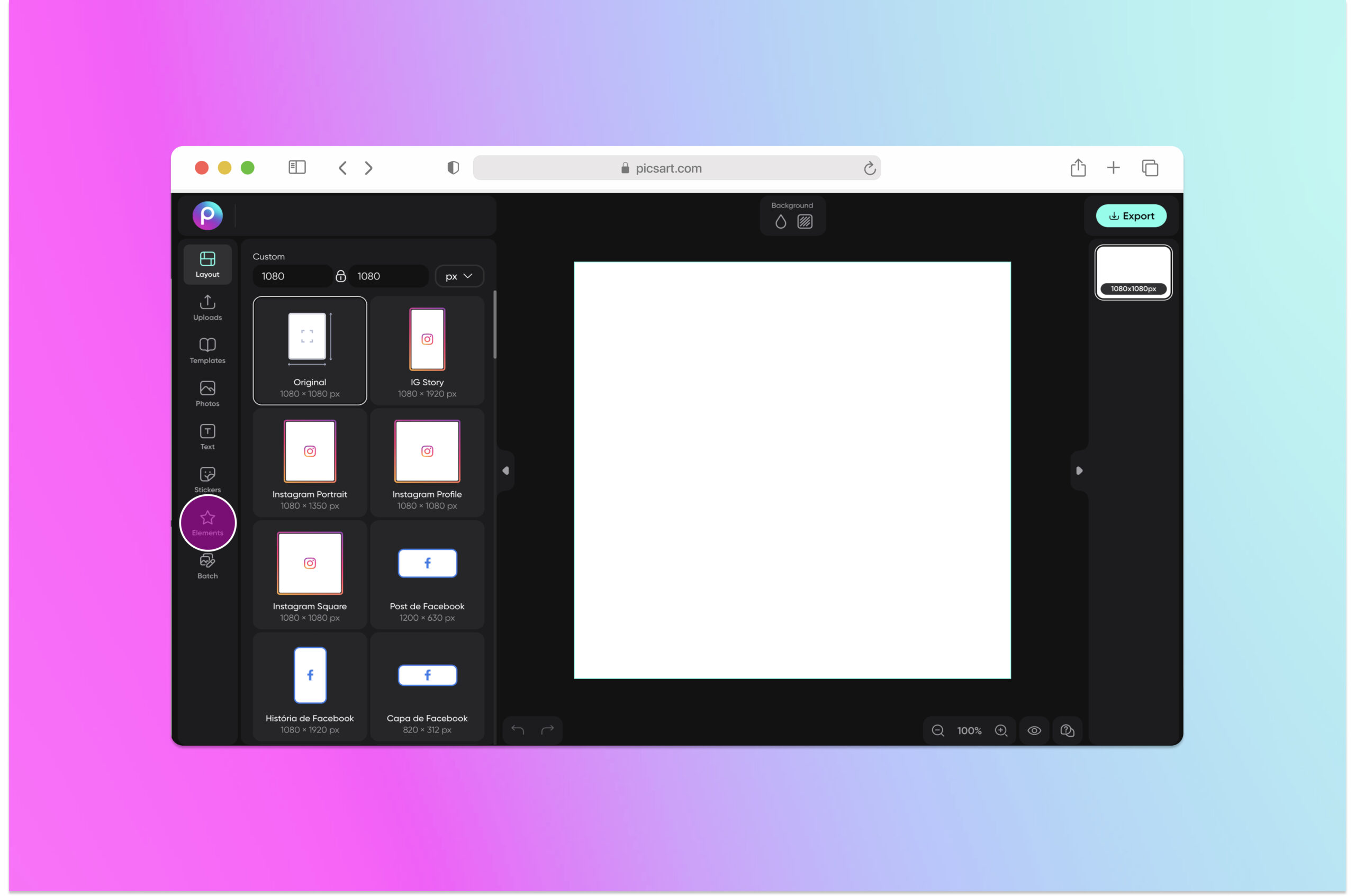 how to change a design canvas size in picsart