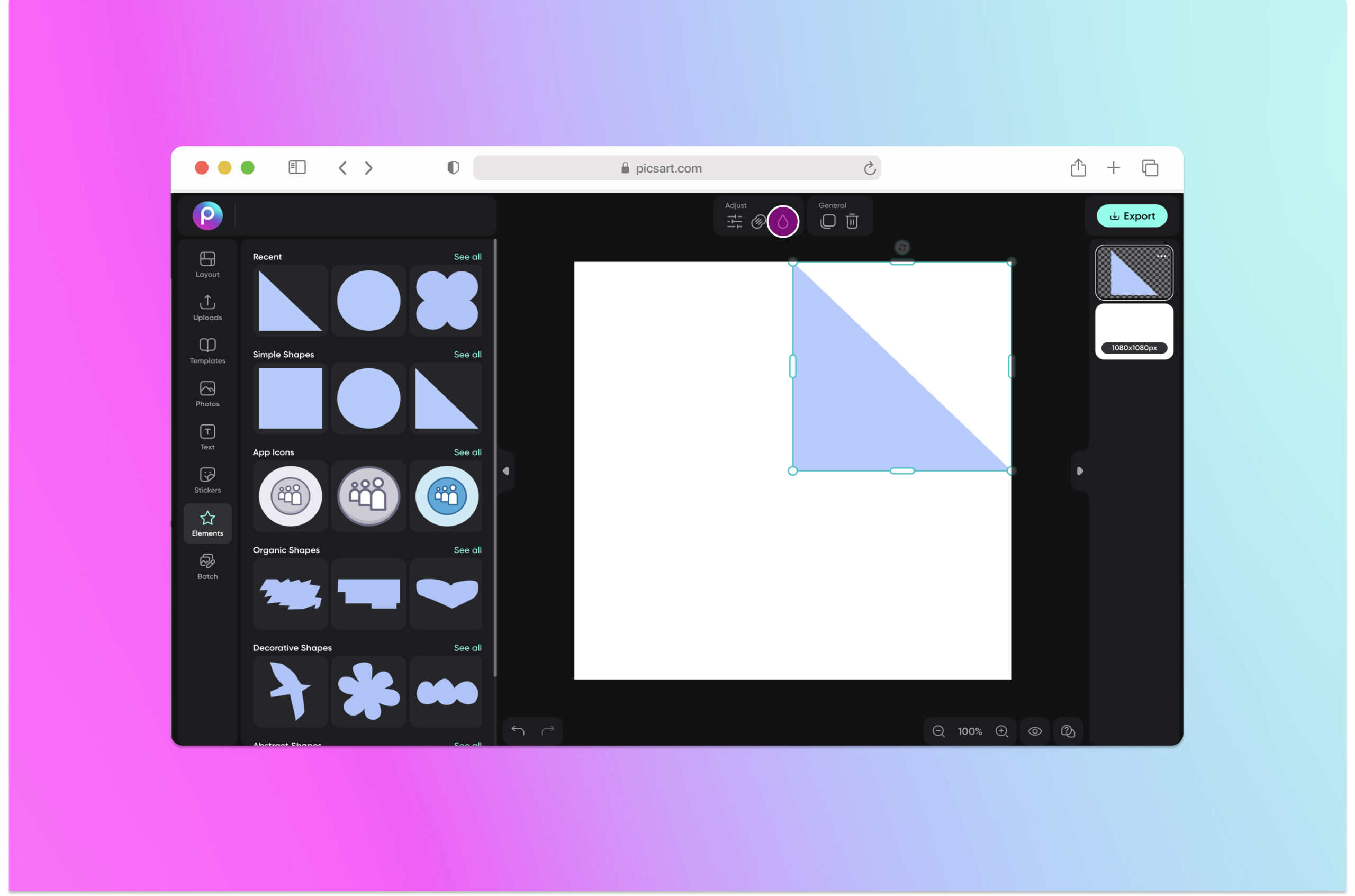how to add shapes to a design in picsart web