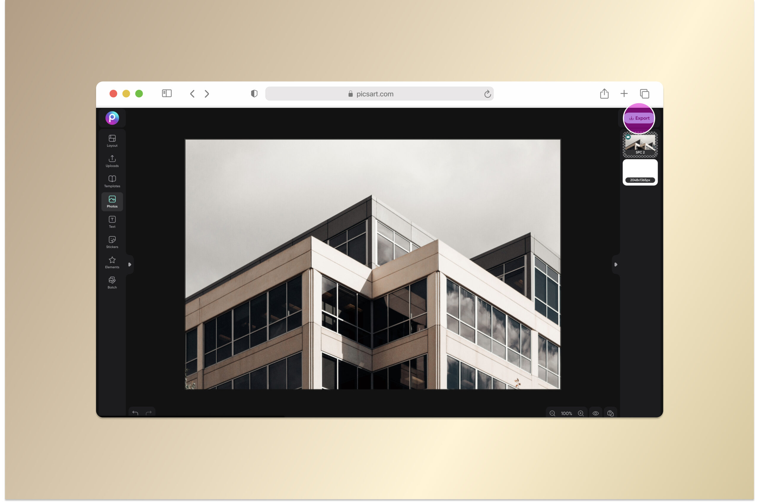 saving an architecture photography idea edit in picsart web