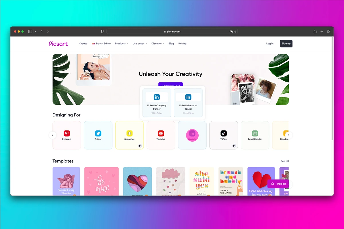 how to start a new linkedin banner design in picsart web