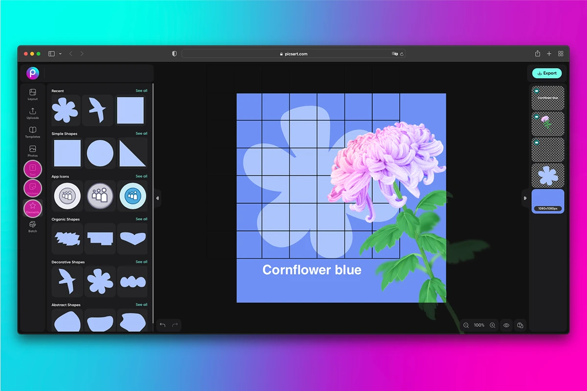 how to customize a cornflower blue template in picsart