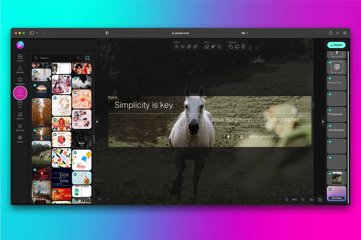 how to add a photo to a graphic template for a linkedin cover image in picsart