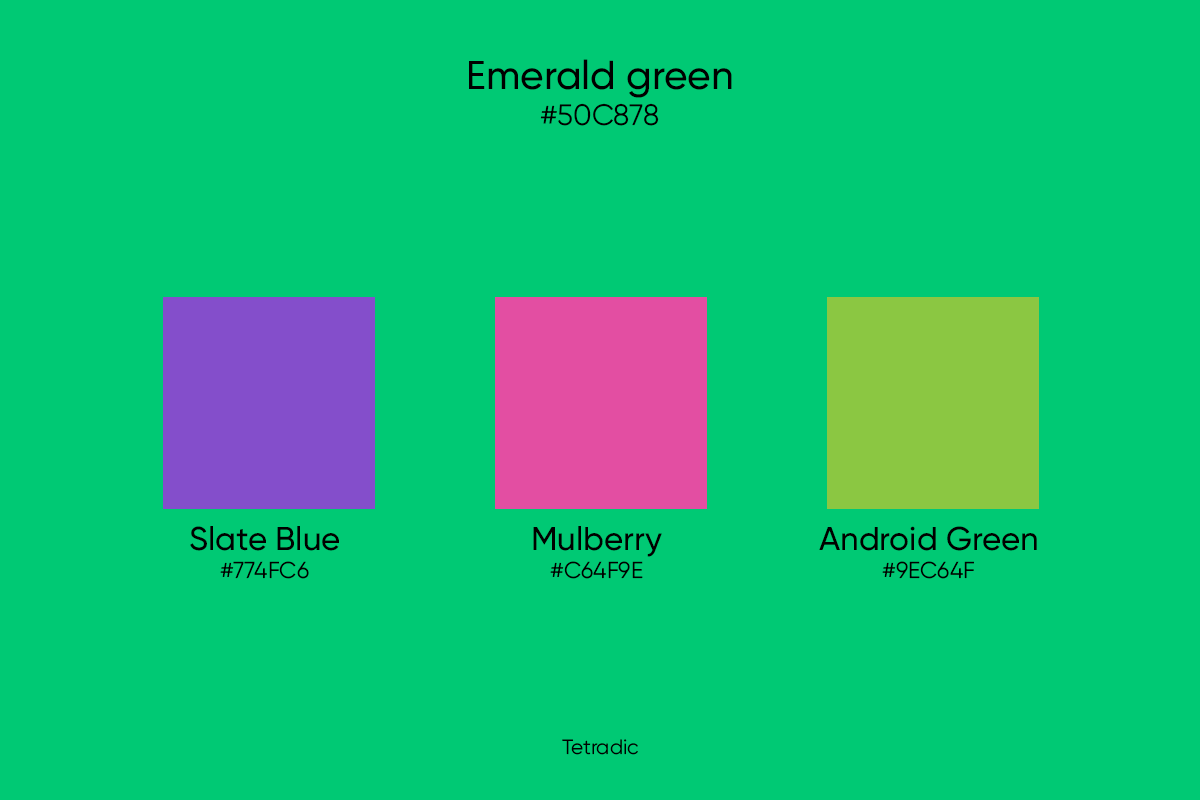 tetradic colors for emerald green color