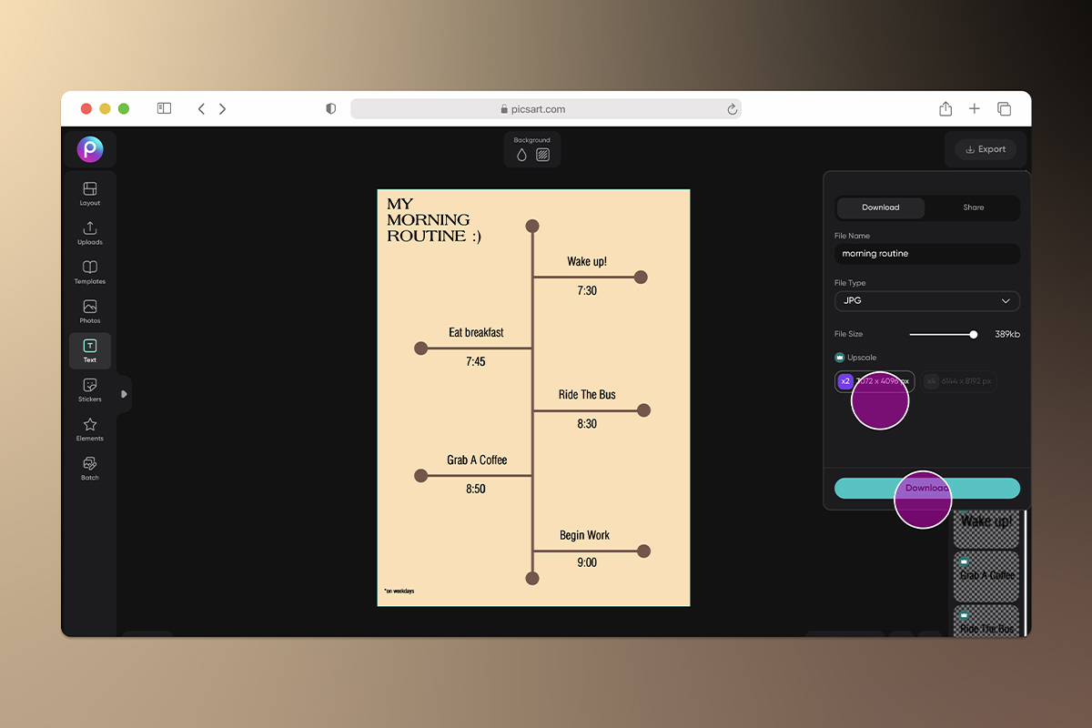 how to upscale an infographic in picsart