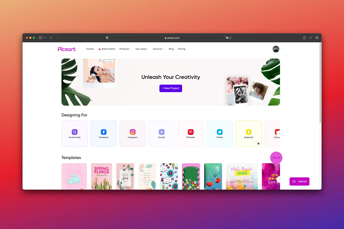 how to find templates on picsart web