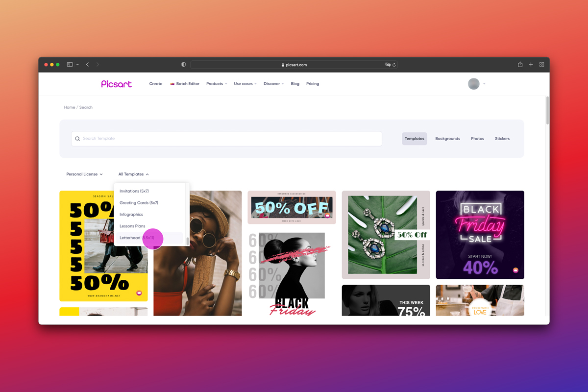 how to look for letterhead templates in picsart