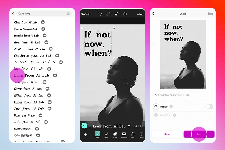how to find ai fonts in picsart app