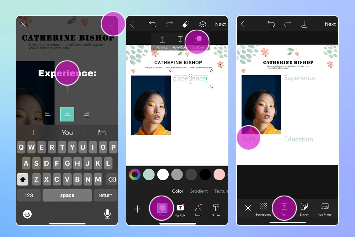 how to duplicate text in picsart app