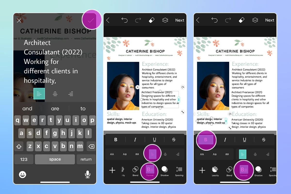 how to design a digital CV in picsart app