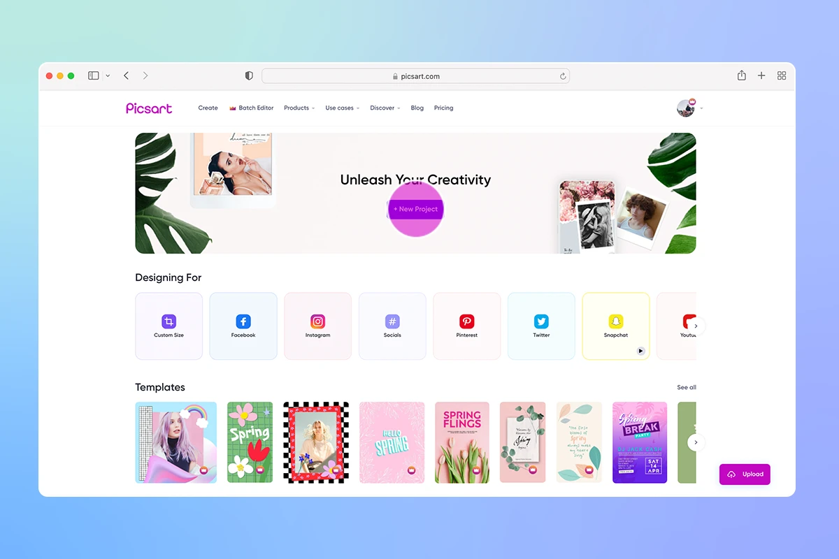 how to start a new edit in picsart web