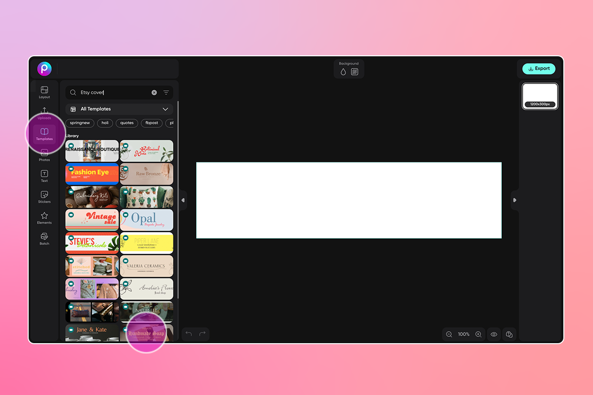 how to find an etsy template in picsart web