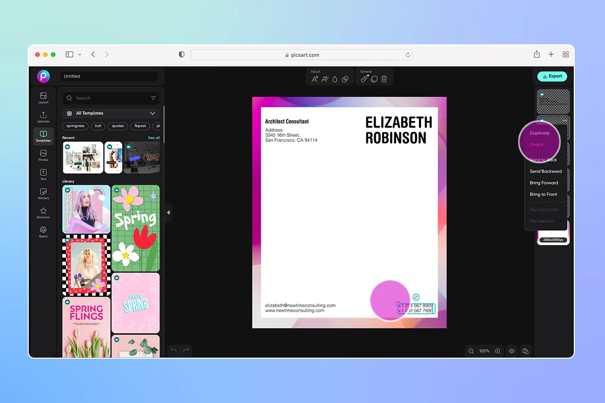 how to edit a letterhead template in picsart
