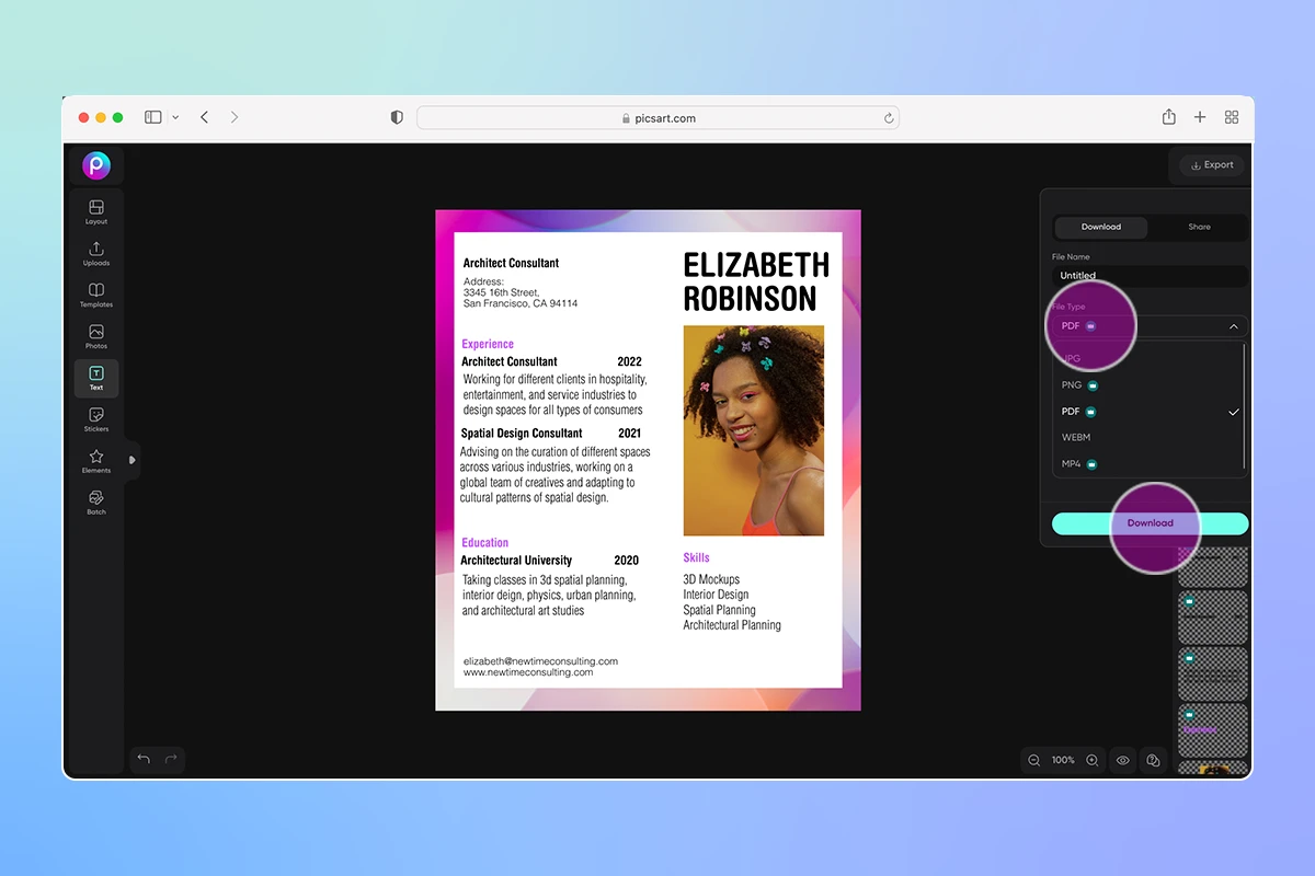how to save a design as a pdf in picsart