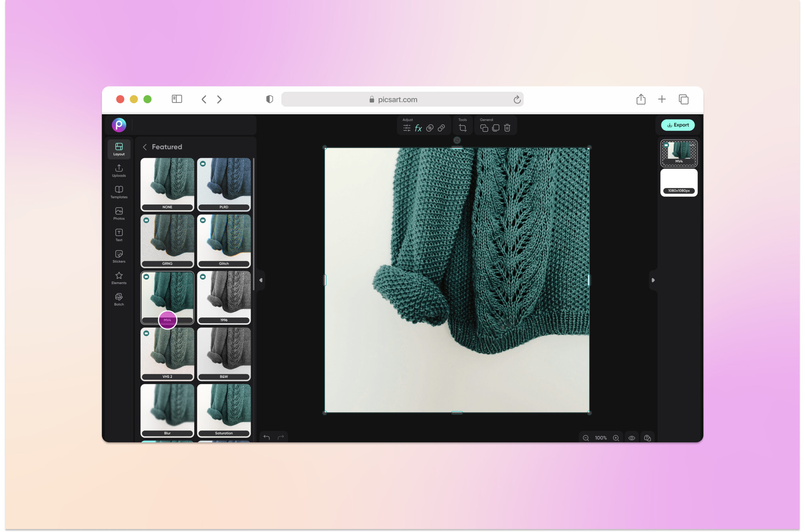 color correcting a photo of a sweater in picsart