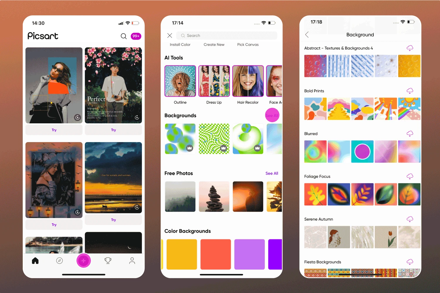 how to find a blurred colorful background in picsart app