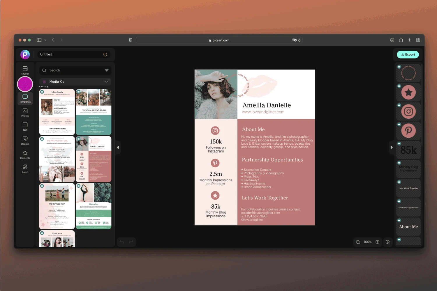 how to find media kit templates in picsart web