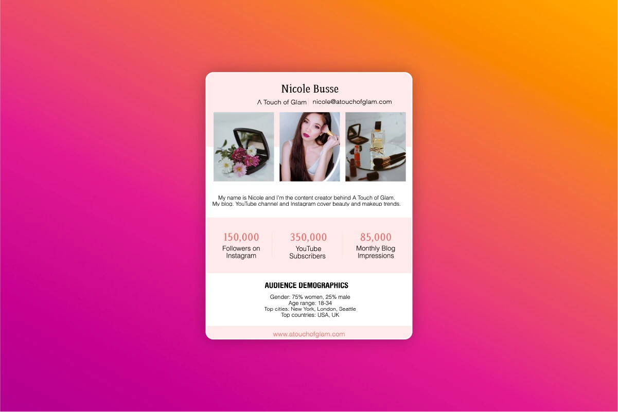 example of a social influencer media kit