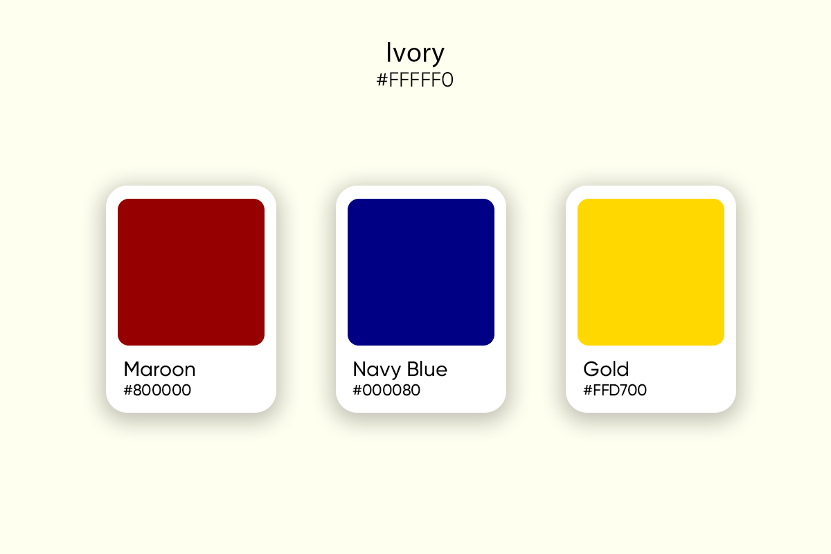 color palette with maroon, navy, and gold