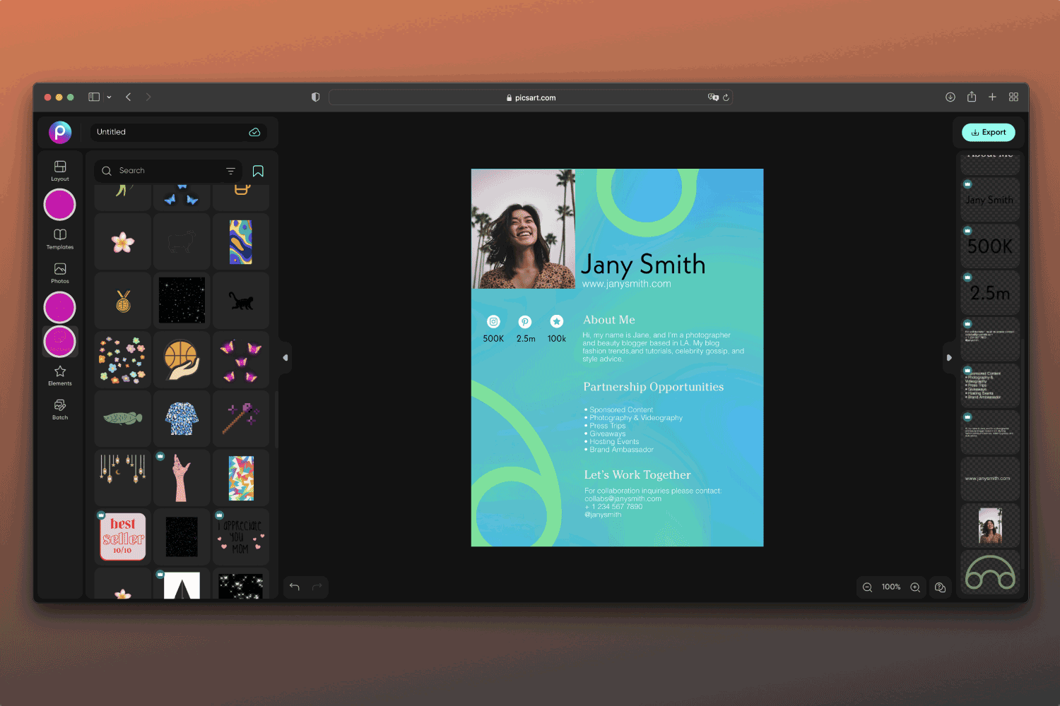 how to customize a press kit template in picsart web