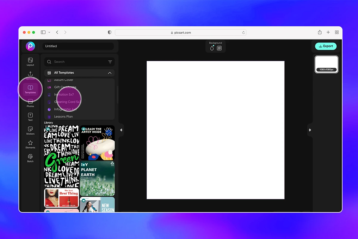 how to search for templates in picsart web