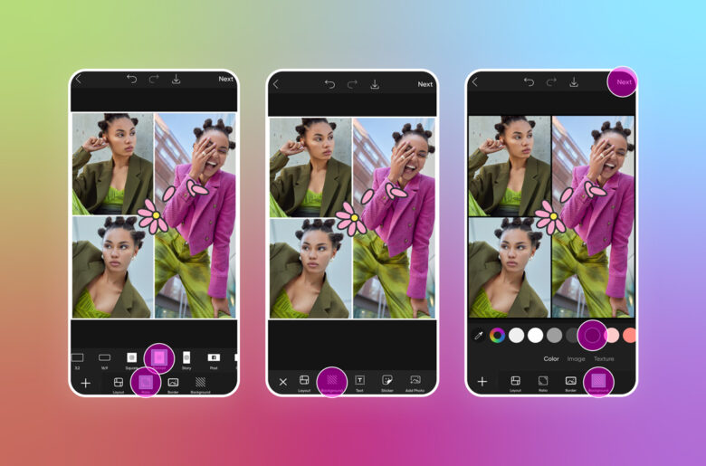 how to resize a collage and change frame color in picsart