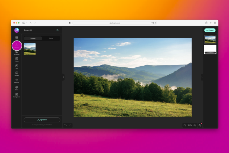 how to upload a landscape photo to picsart web editor