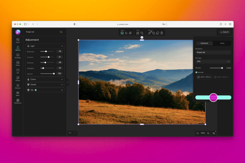 how to export a photo from picsart web