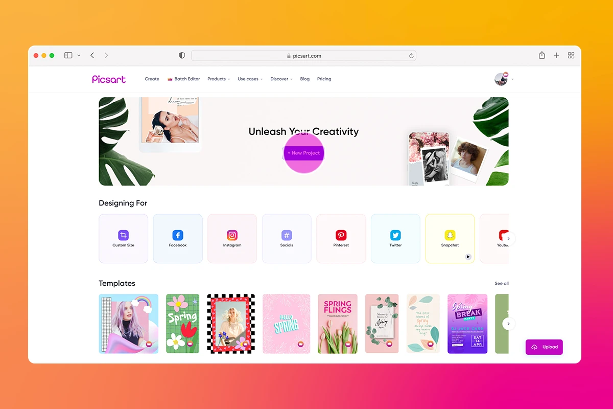 how to start a new project on picsart web