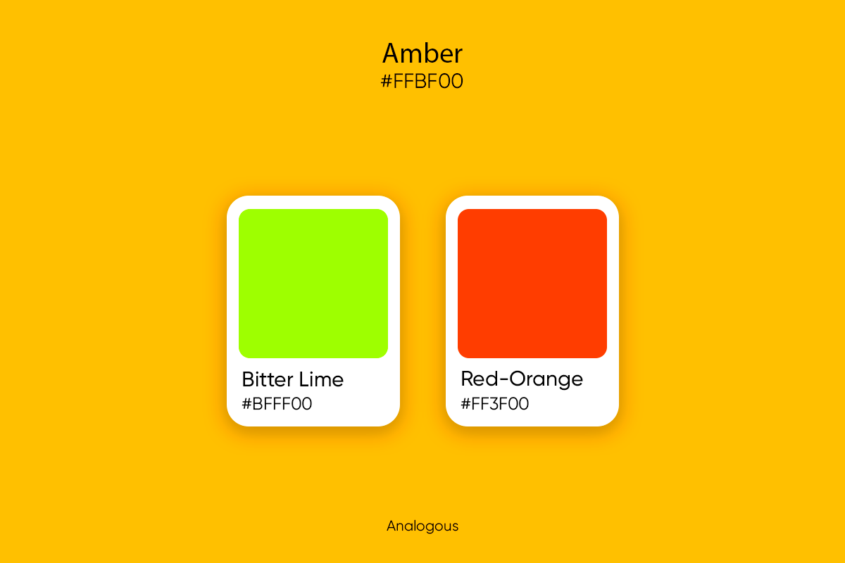 bitter lime and red orange are the analogous colors for amber