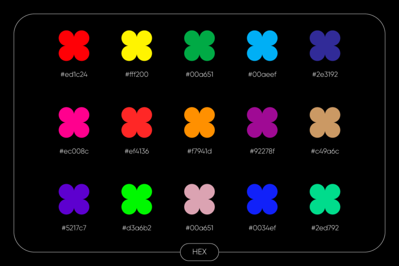 example showing various color hex codes in one image