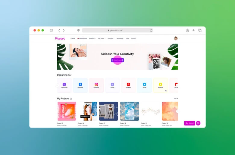 how to start a new project in picsart web