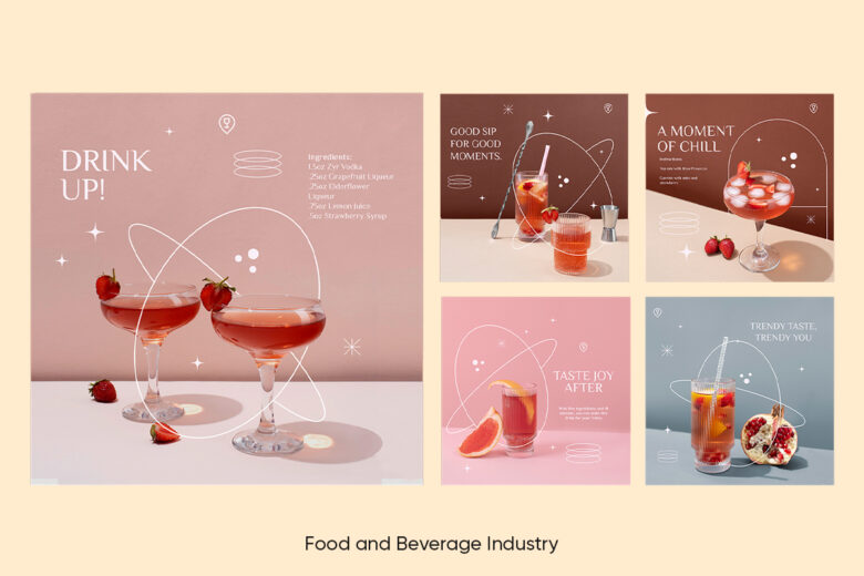 food and drink using modern fonts