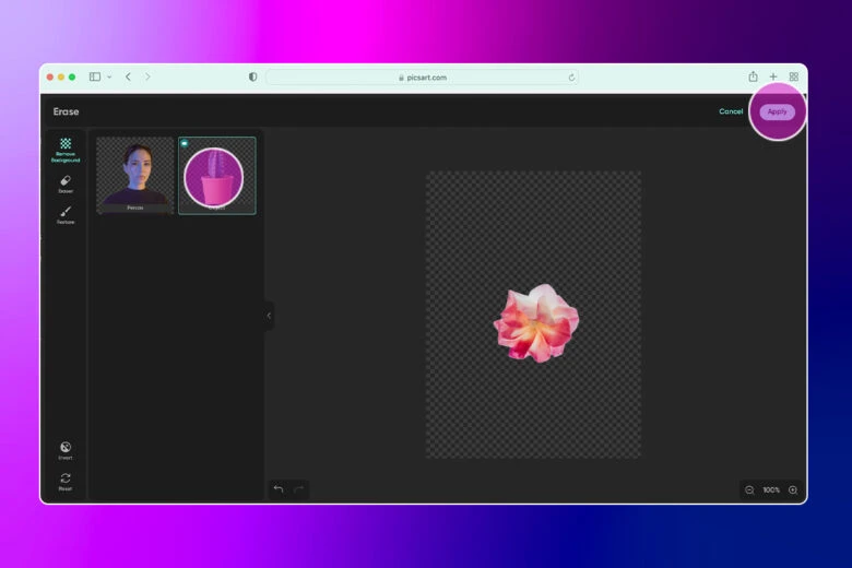 removing the background from an image to turn it into a sticker on picsart web