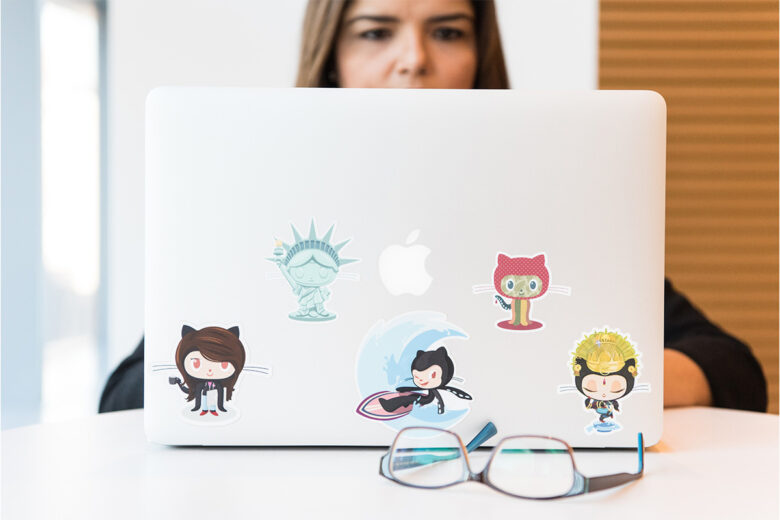 custom stickers on a laptop