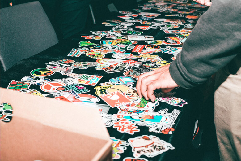 collection of custom stickers on a table