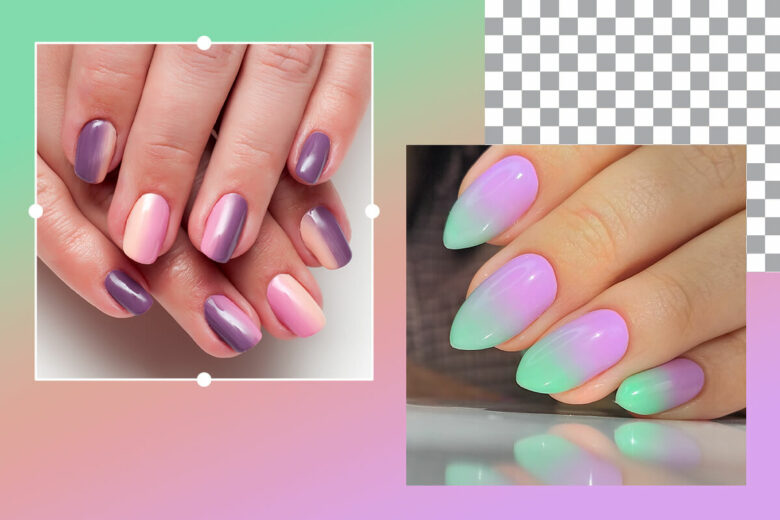 example of a gradient nail polish look with complimentary colors