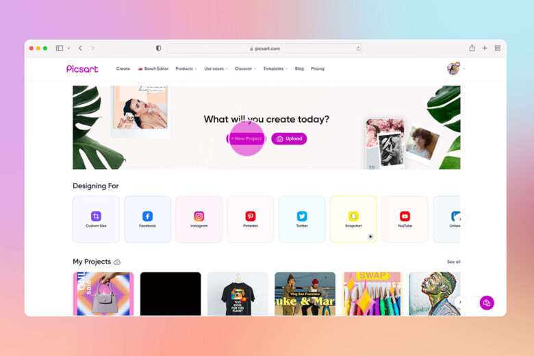 how to start a new project in picsart web