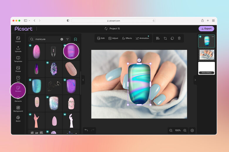 how to search for manicure stickers in picsart