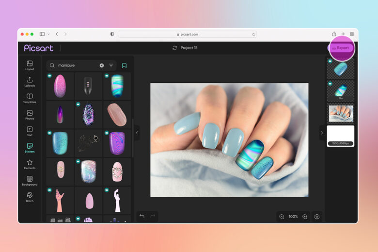 how to test out a manicure on yourself with picsart manicure stickers