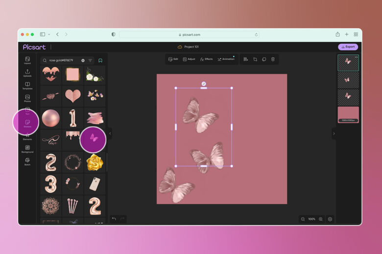 how to find rose gold stickers in picsart web