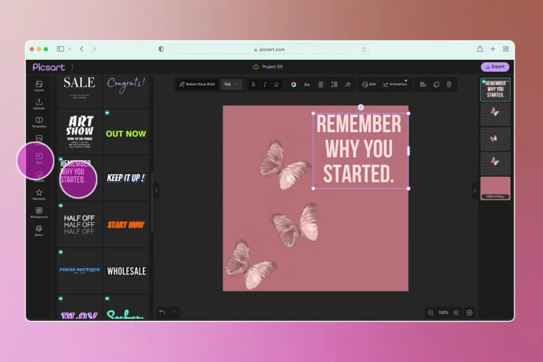 how to add text in picsart
