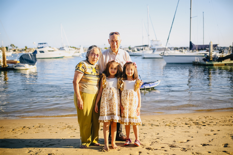 grandparents and grandchildren summer photo by the lake