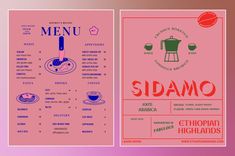 example of a rose gold inspired menu