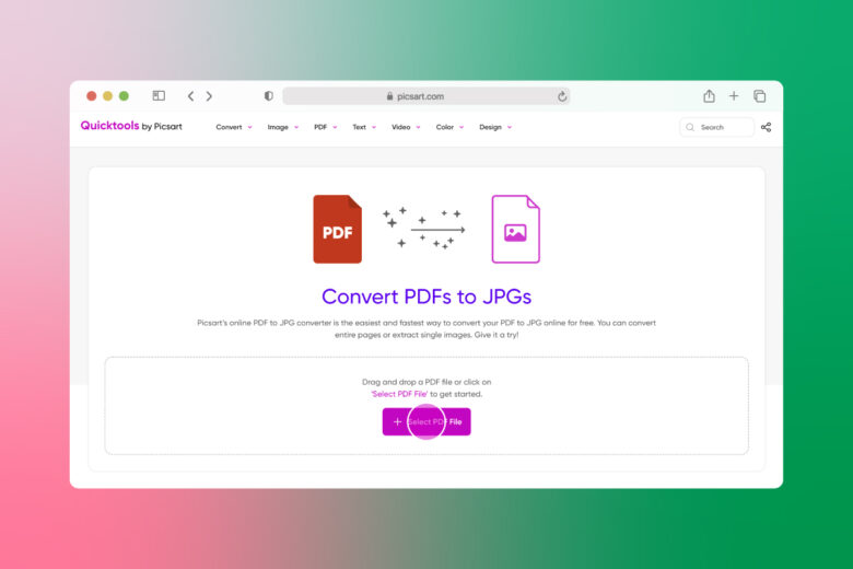 how to convert pdf to jpg using quicktools by picsart